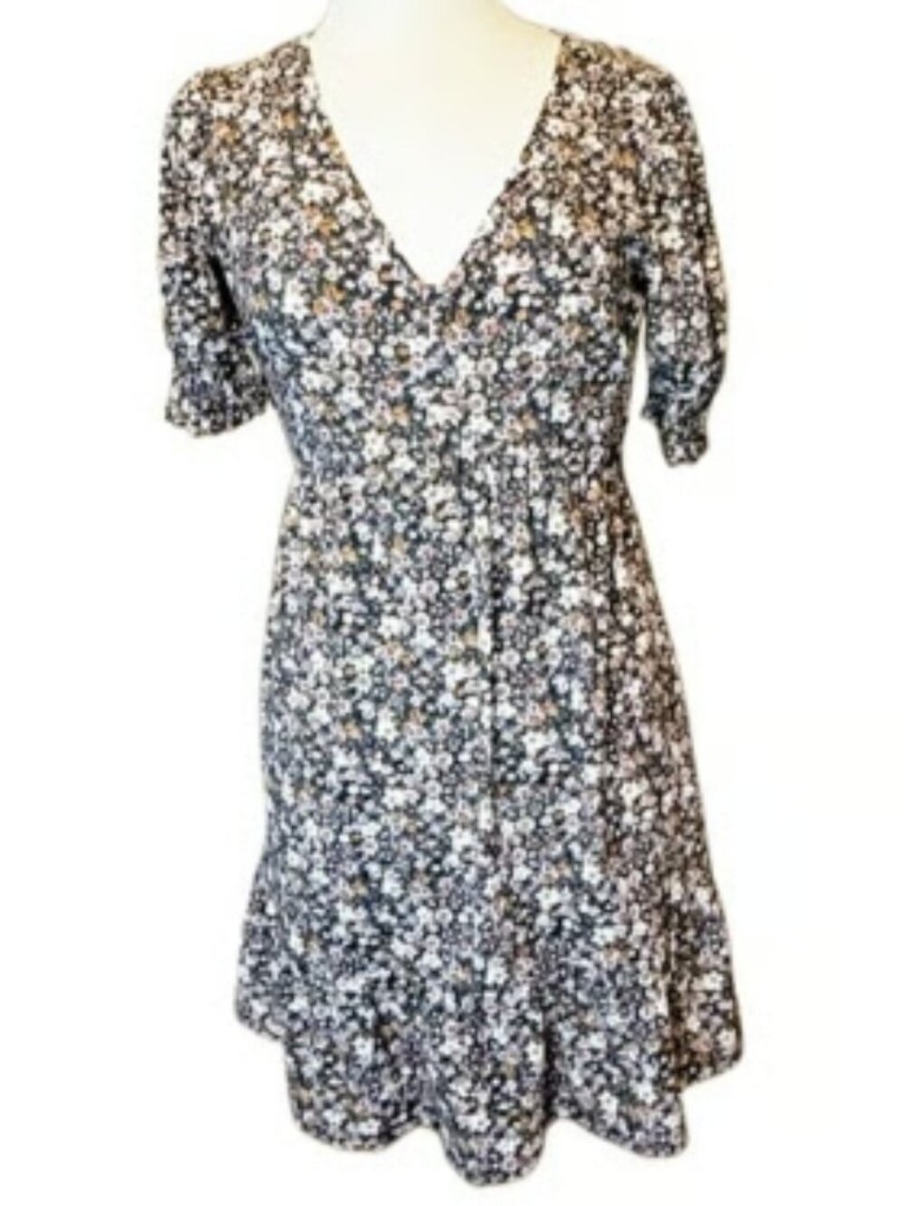 Luxology Floral Sundress Lightweight Short Sleeve A-Line Dress V-neck Flowy